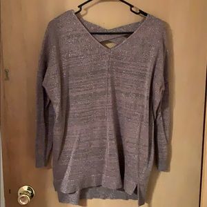 Long sleeve sparkly sweater with criss cross back